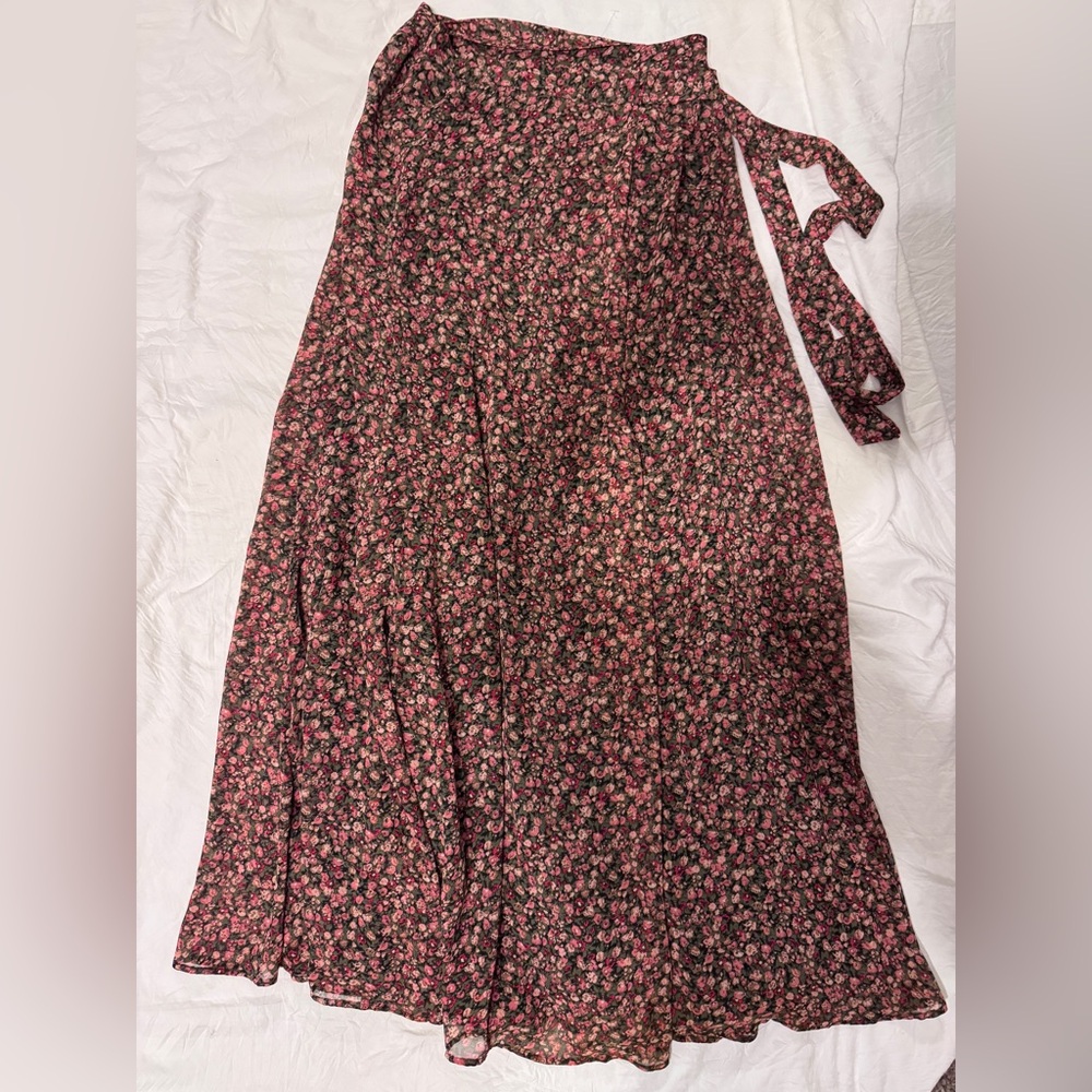 New York & Company Pink and Black Maxi Wrap Skirt